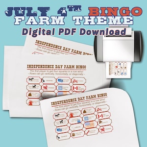 July 4th Bingo Cards Farm Theme, Party Game American Rancher Digital Download PDF - Instant Download Fun Printable Activity, Redneck Bingo