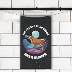 Cow Weirdcore Kitchen Towel, Surreal Cartoon Farmhouse Tea Towel, Cotton Twill Black Cattle Homestead Decor, Country Ranch Kitchen Gift