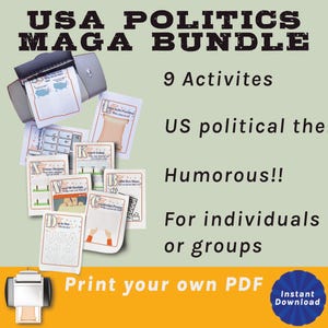 Schede didattiche per l'homeschooling sulla politica americana, 45-47 divertenti attività digitali per bambini dagli USA, file bundle MAGA, PDF stampabile e divertente