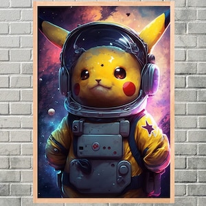 Astronauta de Pikachu yendo al espacio, decoración del hogar con impresión digital, arte de pared imprimible