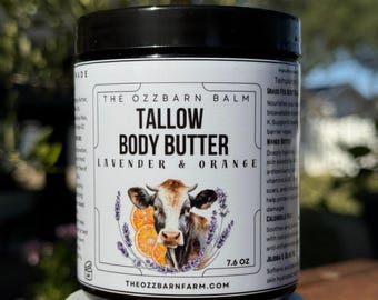 Tallow Body Butter | Lavender Citrus Balm | Grass-Fed Tallow, Mango Butter & Calendula | Deep Moisture | Handmade (Dense 7.6 oz ) -