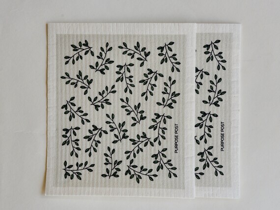 Black and White Floral // Swedish Dishcloth // Reusable Paper