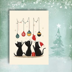 Funny Cat Christmas Card Set I Pack of 7 Cards, Cute Kitty Holiday ...