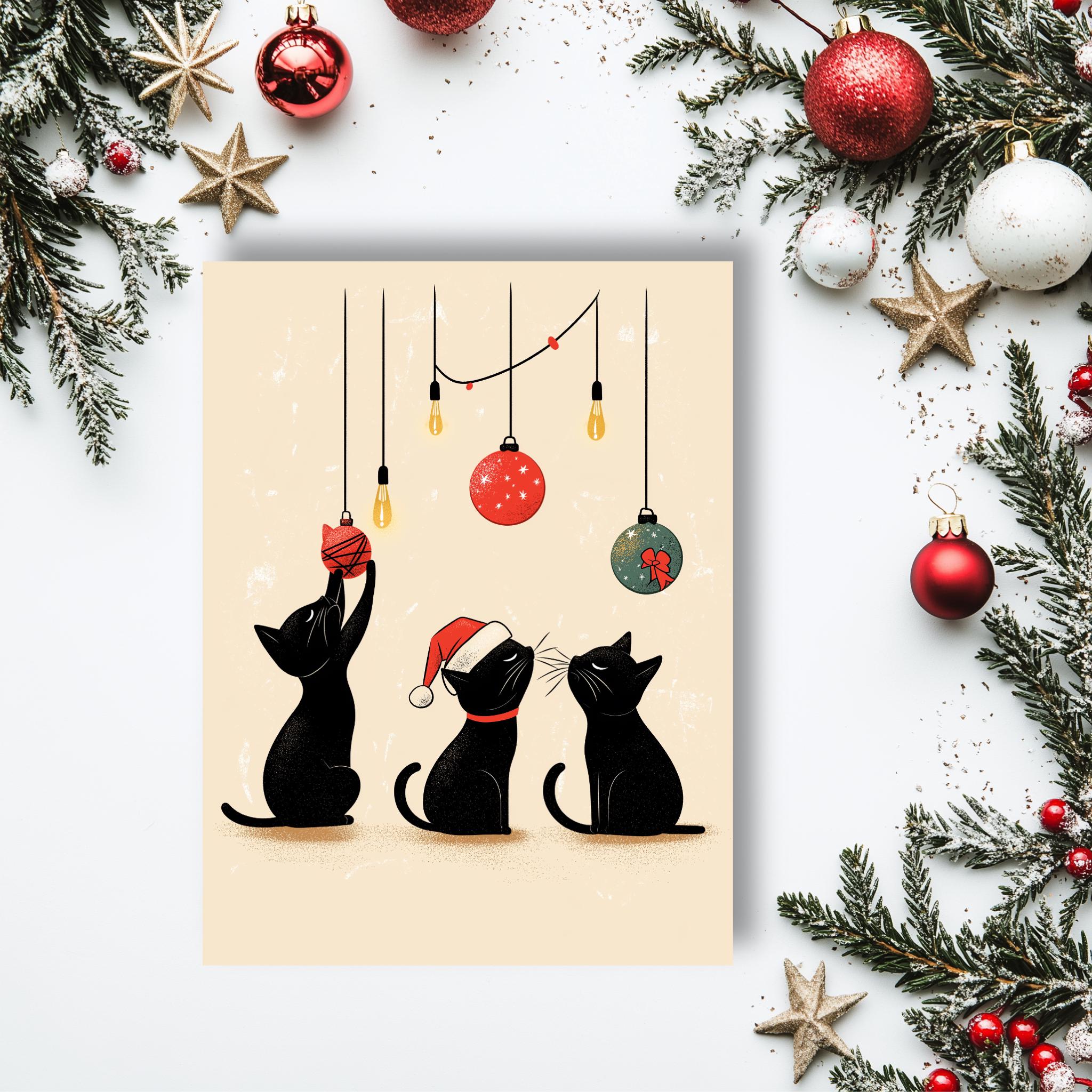 Funny Cat Christmas Card Set I Pack of 7 Cards, Cute Kitty Holiday ...