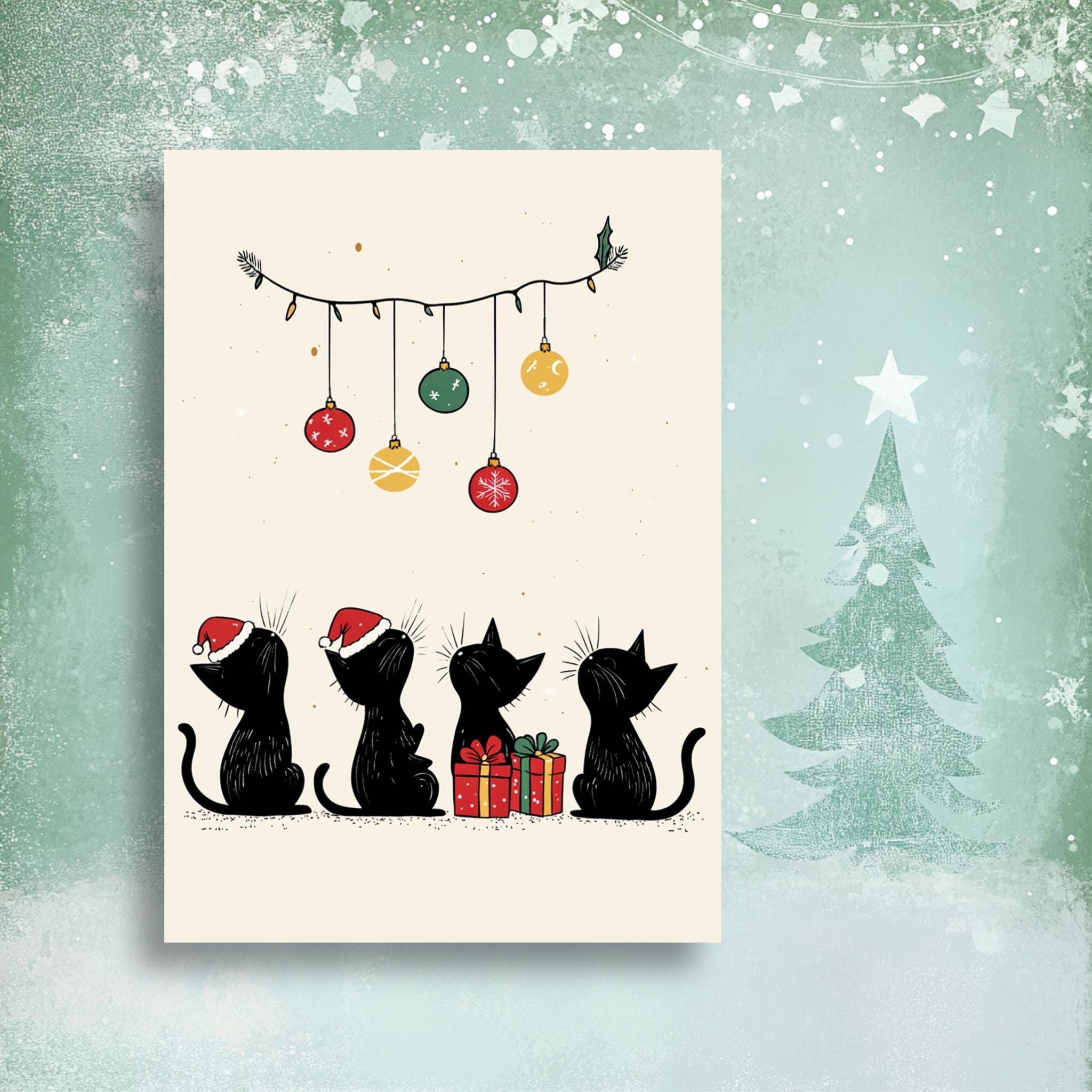 Funny Cat Christmas Card Set I Pack of 7 Cards, Cute Kitty Holiday ...