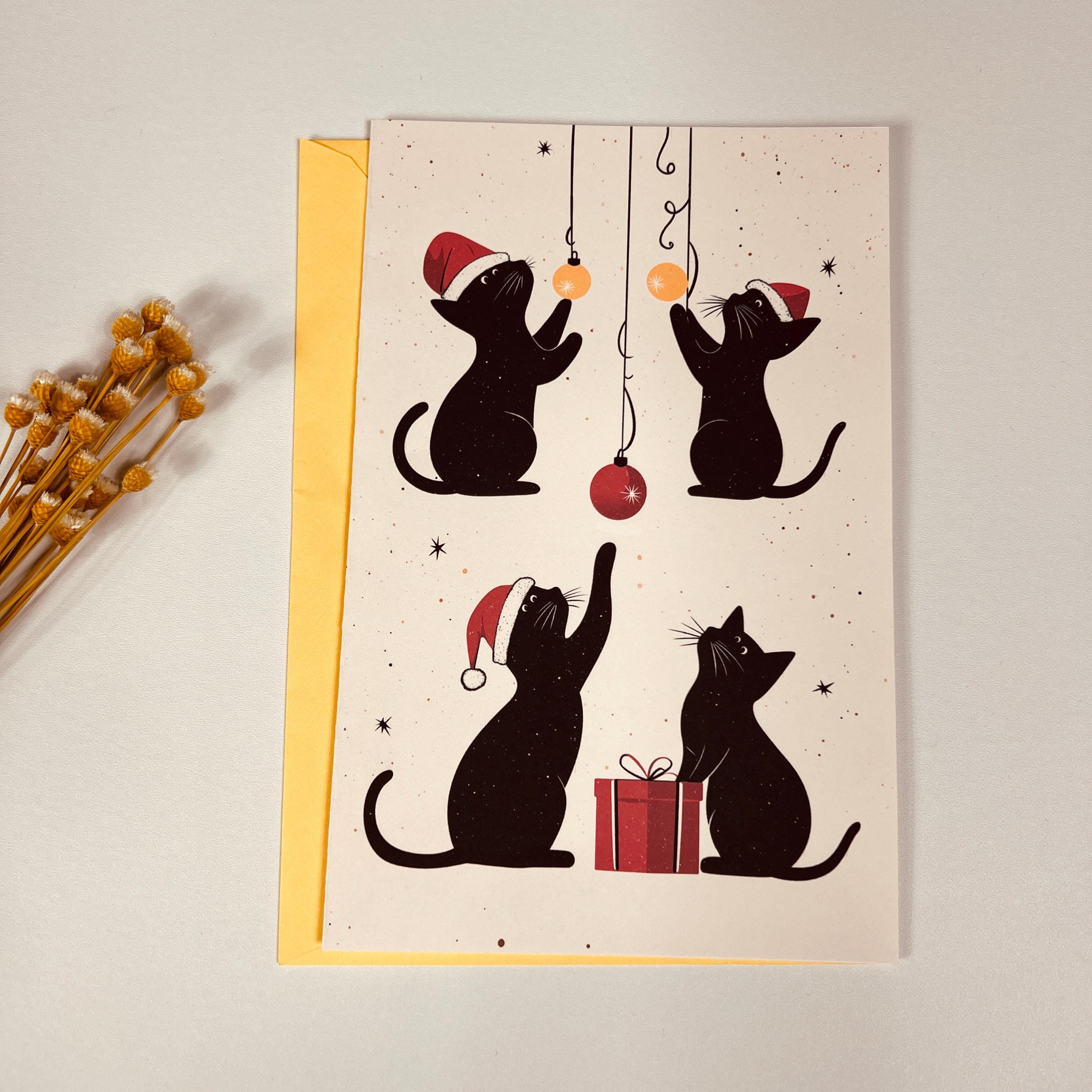 Pack of 7 Funny Cat Christmas Card Set, Cute Kitty Holiday Greeting ...