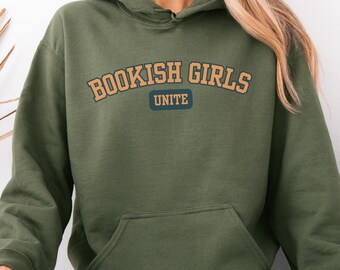 Bookish Girls Unite hoodie, schoolse sweater, boekenliefhebber hoodie, bibliothecaris shirt, cadeau voor haar, booktrovert sweater, boekenwurm shirt