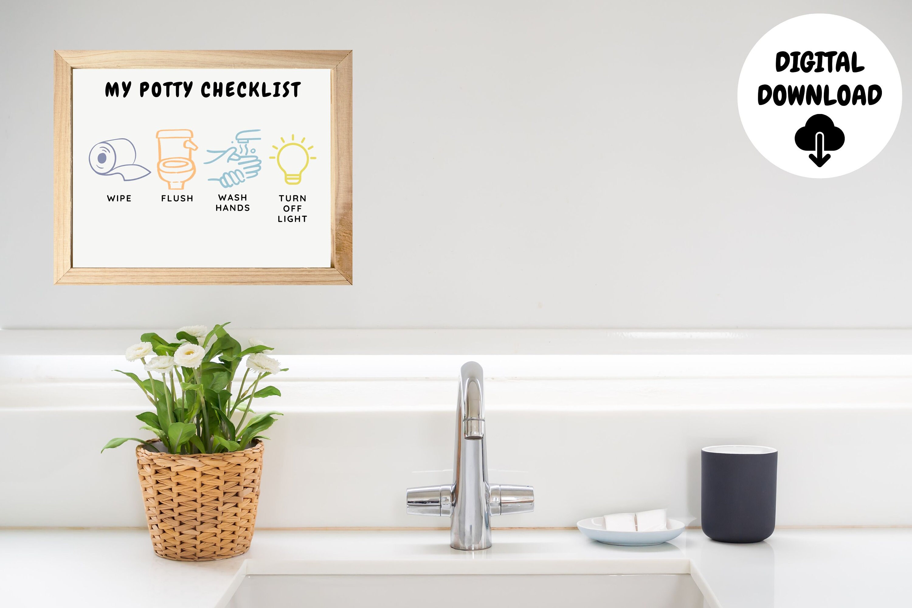 Potty Checklist for Bathroom | Toddler Routine Chart, Potty Chart for ...