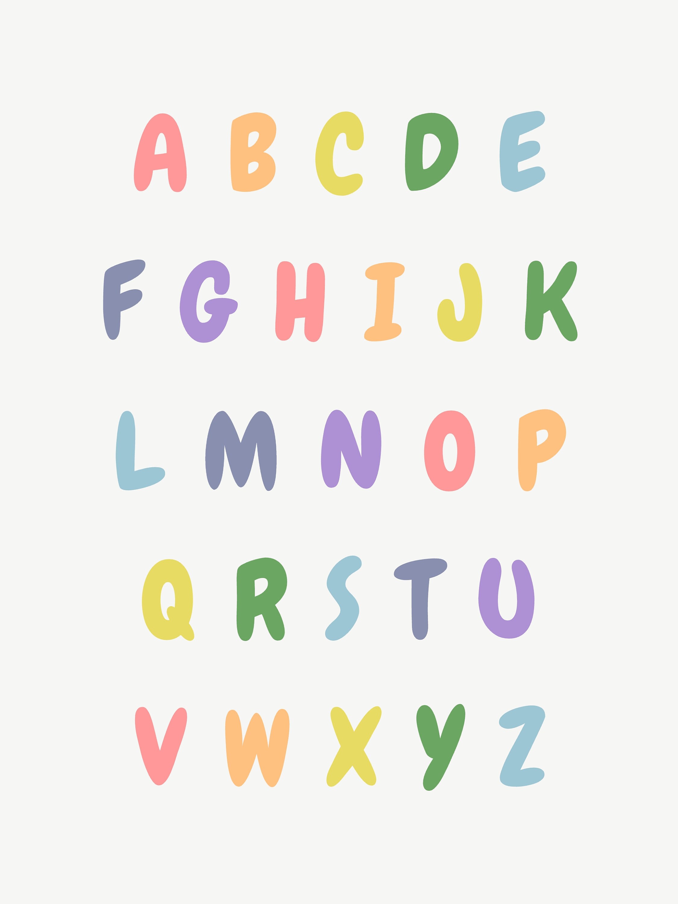 Letters Poster Alphabet Art, Printable Educational Wall Art, Rainbow