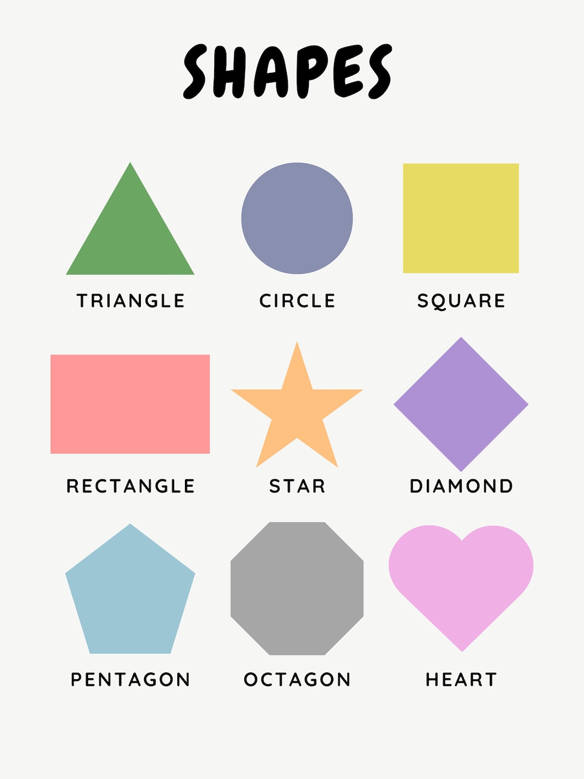 Shapes Poster | Printable Educational Wall Art, Rainbow Nursery Decor, Toddler Wall Art ...