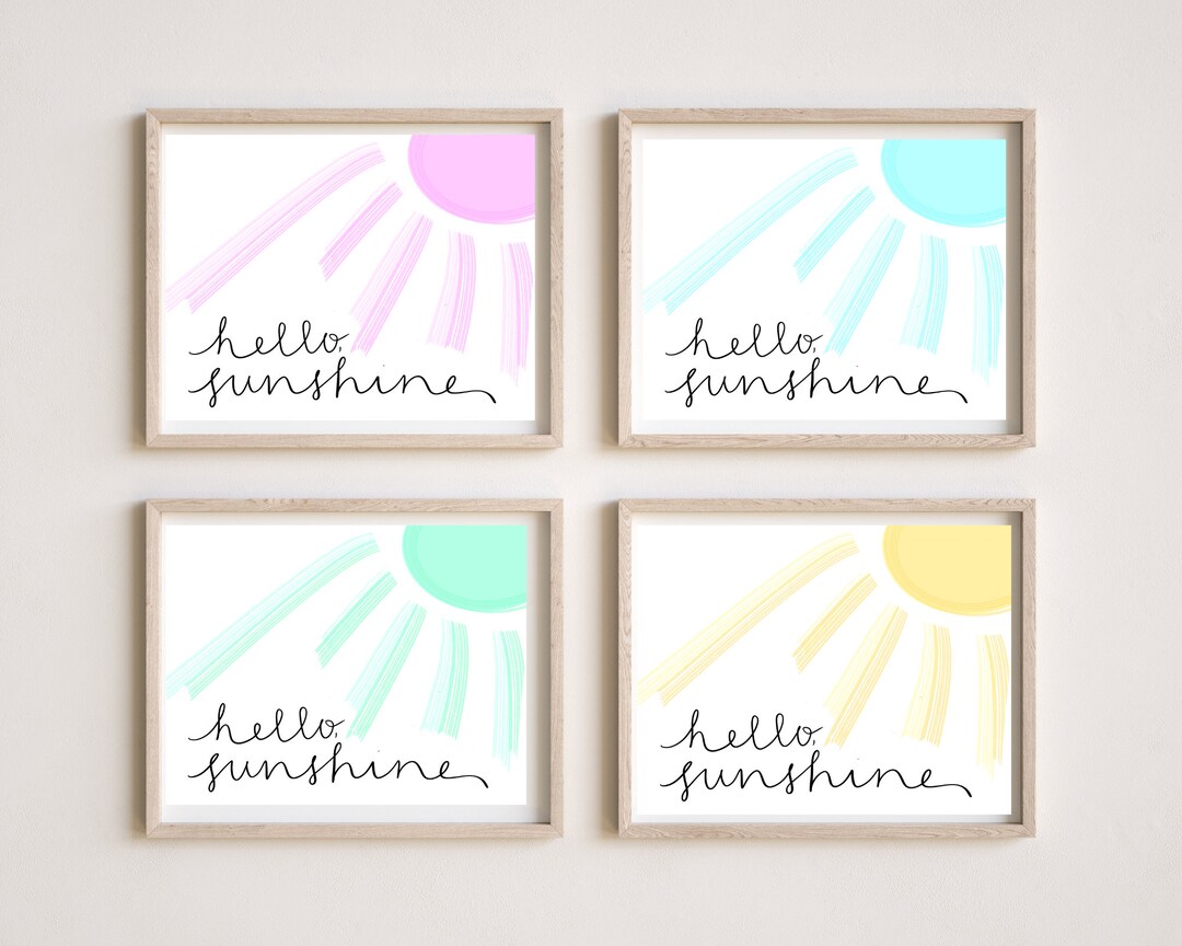 Hello Sunshine Set of 4 Watercolor Wall Art, Printable Wall Art for