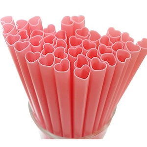 10pc Reusable Pink or Red Heart Plastic Straws | Wedding Bridal Party Straws | Valentines Drink Straws | Baby Showers Decor Engagement Party