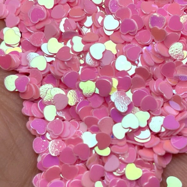 20g Mini Iridescent Pink Heart Valentines Day Polymer Clay Slices | Slime add Ins | Happy Slime Decoden | Tumbler Shaker Glitter Confetti