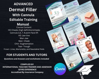 Advanced Dermal FillerTraining Manual Editable Tutors/Student Class Pack  Q/A  Accredited Canva Instant Download 59 Pages