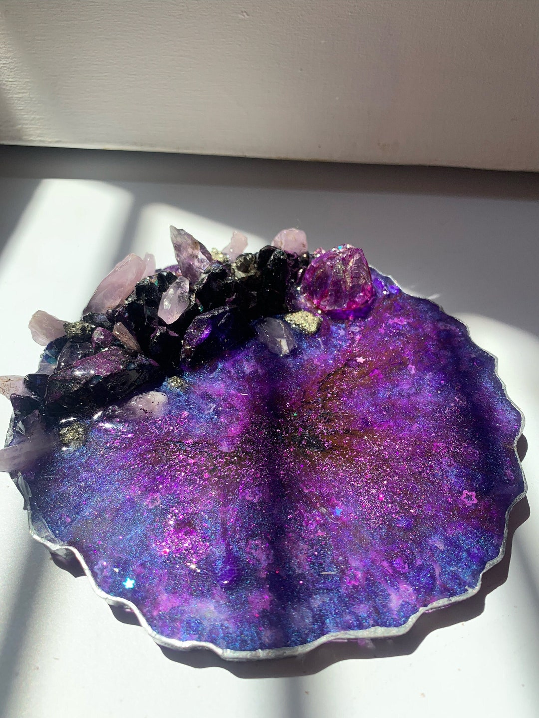 Candle Holder / Ring Ring / Purple Tones / Home Decoration / Amethysts