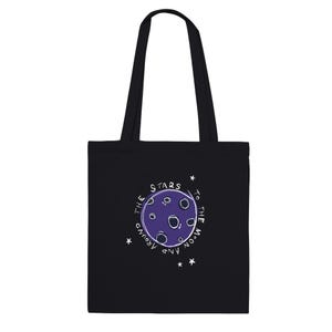 To the Moon and Around the Stars Tote Bag – Black 100% cotton  Bag with Cute Hand Drawn Moon | Celestial Quote Tote | Astrology Gift Idea