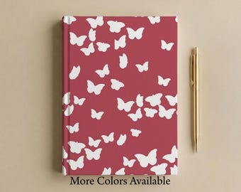 Modern Butterfly Pattern Hardcover Journal Matte Notebook Elegant Nature Design