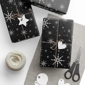 Gift Wrap Paper - Modern Snowflakes l Silver and Black Wrapping Paper for The Holidays - Free US Shipping