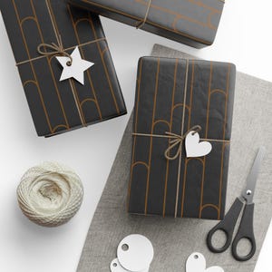 Gift Wrap Paper - Art Deco Arches l Charcoal and Gold Wrapping Paper for All Occasions - Free US Shipping