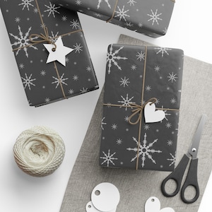 Gift Wrap Paper - Modern Snowflakes l Silver and Charcoal Wrapping Paper for The Holidays - Free US Shipping