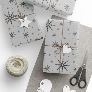 Gift Wrap Paper - Modern Snowflakes l Charcoal and Silver Wrapping Paper for The Holidays - Free US Shipping
