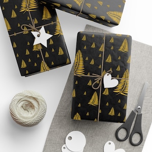 Gift Wrap Paper - Modern Christmas Tree l Gold and Black Wrapping Paper for The Holidays - Free US Shipping