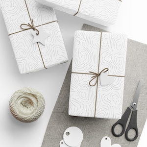 Gift Wrap Paper - Topography l Silver and White Wrapping Paper for All Occasions - Free US Shipping