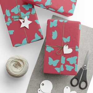 Gift Wrap Paper - Butterflies l Teal and Rose Wrapping Paper for All Occasions - Free US Shipping