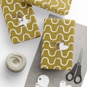 Gift Wrap Paper - Brush Stroke Waves l White and Gold Wrapping Paper for All Occasions - Free US Shipping