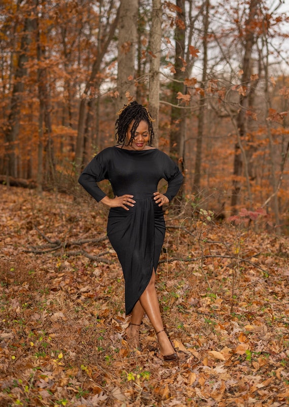 Bodycon Midi Length Dress With Drape Silhouette - Etsy UK Bodycon Midi Length Dress With Drape Silhouette - Etsy UK