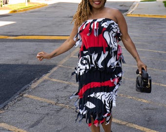 Print fringe dress