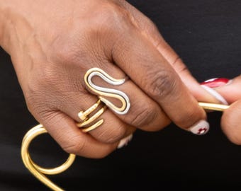 Two toned 18k gold plated stainless steel ring