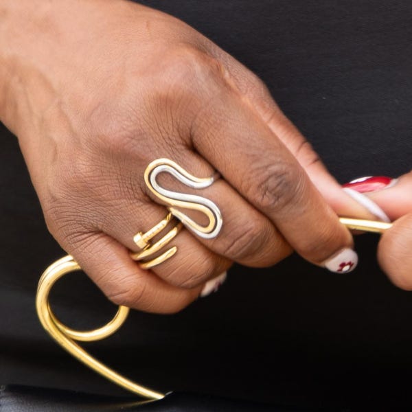 Two toned 18k gold plated stainless steel ring