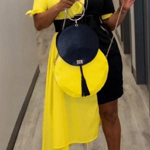 Yellow and black genuine leather bag