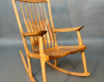 Sculpted Rocking Chair in Fiddleback Curly Maple