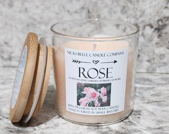 7oz Rose Scented Soy Candle, Glass Jar Candle, Homemade, Hand poured, aroma, Soy wax