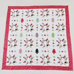 Handmade Christmas Tree in Stars Cotton Fabrics Patchwork quilt top/topper 86x86"