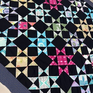 Handmade Eight Pointed Star Cotton Sewing Patchwork Queen size quilt top/topper image 2