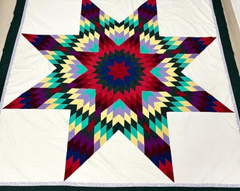 Texas Lone Star Handmade Machine Pieced Queen Patchwork quilt top/topper