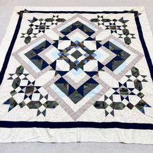 Original Blue Evermore Handmade Cotton Patchwork quilt top/topper around 86x86"