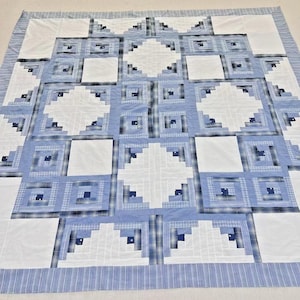 Handmade Courthouse Steps Log Cabin Cotton Patchwork quilt top/topper 86x86"