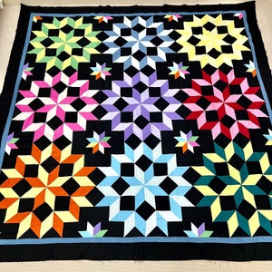 Handmade Kaleidoscope Cotton Fabric Patchwork quilt top/topper 100X104"