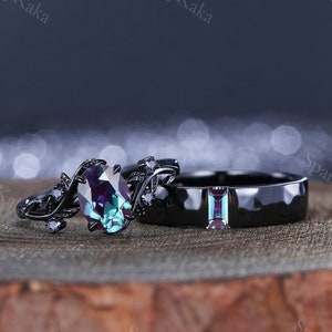 Oval cut alexandrite wedding ring set exquisite commitment ring Alexander couple ring men and women same style wedding ring custom ring