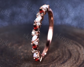 Marquise Granat Trauring, Vintage Moissanite Ring, Feueropal,Oktober Birthstone Ring,Marquise Opal Ring,Rose Gold Ring Geschenk