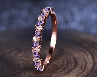 Marquise Amethyst Wedding Band Marquise Moissanite Ring Rose Gold Ring Minimalist Promise Anniversary Stack Matching Dainty Ring For Her