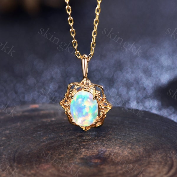 Opal necklace, opal necklace, opal gold necklace, opal jewelry, Oval necklace, opal bead necklace, white opal Synthetic opal