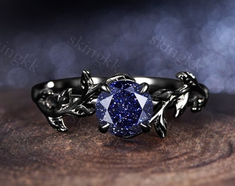Blue Sandstone Ring, Vine Sterling Silver Promise Ring