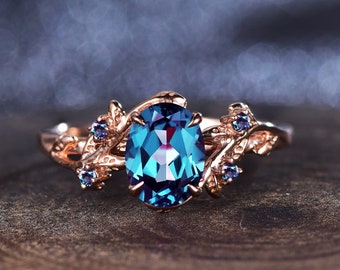 Vintage Alexandrite Ring,14k Rose Gold Vermeil, Engagement Ring, Promise Ring, June Birthstone ring, Anniversary Gift for Her, promise ring