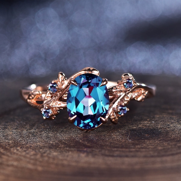 Vintage Alexandrite Ring,24k Rose Gold Vermeil, Engagement Ring, Promise Ring, June Birthstone ring, Anniversary Gift for Her, promise ring