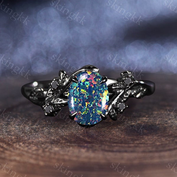 Black Gold Natural Black Opal Ring Black Opal Ring Fire Opal Ring Black Fire Opal Ring Oval Black Opal Ring- October Birthstone Ring